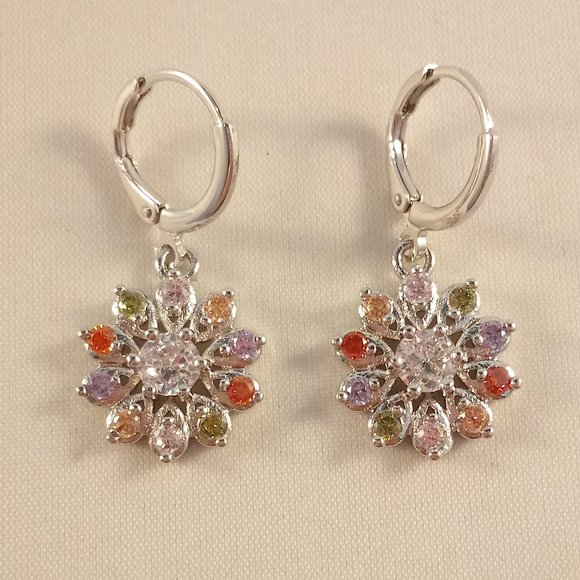 18K White Gold Filled Flower Diamond Zircon Dangle Earrings .66ctw ea Party Gift - Picture 2 of 3